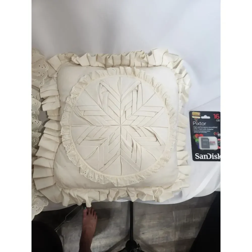 Set of 2 Vintage Handmade Quilted Star Throw Pillows Cottagecore Farmhouse...